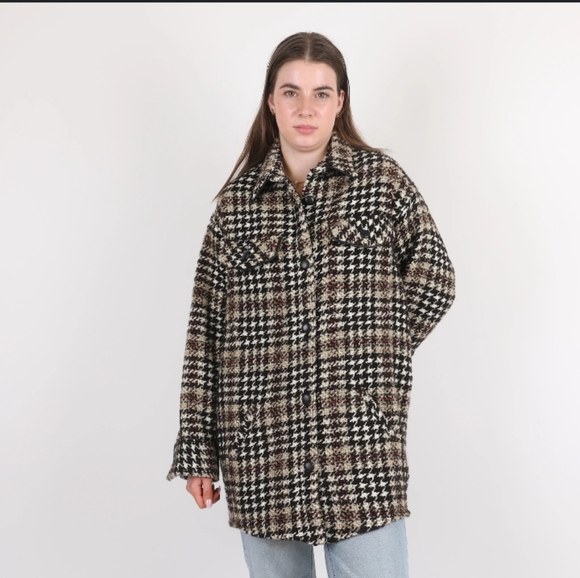 The Kooples Plaid Tweed Oversized Button Front Jacket - Picture 2 of 8